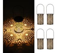 Bonsery - Lanterna solare per esterni, 4 pezzi, impermeabile, IP65, per esterni, vintage, in metallo, bronzo, luce bianca calda, per esterni, resistente alle intemperie, per esterni, balcone, prato,