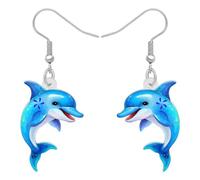BONSNY Acrilico Carino Delfino Orecchini a pendenti goccia Ipoallergenici Designer Novità Animali Oceanici Gioielli Regali Per Donne Signore (Blu)