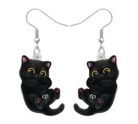 BONSNY Acrilico Carino Gatto Nero Goccia Pendenti Orecchini Gattino Gioielli Regali Per le Donne Signore Animali Amanti Decorazioni (Nero di carbonio)