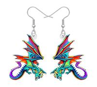 BONSNY Acrilico Fantasia Drago Orecchini Pendenti, Ali Colorate Arcobaleno, Creatura Mitica Design, Gioielli per Regali, Divertente Novità Gioielli Per Donne Ragazze Cosplay Eventi Charms (Multi)
