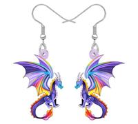 BONSNY Acrilico Fantasia Drago Orecchini Pendenti, Ali Colorate Arcobaleno, Creatura Mitica Design, Gioielli per Regali, Divertente Novità Gioielli Per Donne Ragazze Cosplay Eventi Charms (Viola)