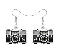 BONSNY Acrilico Novità Classica Retrò Anni '80 '90 Fotocamera Orecchini Pendenti Gioielli Divertente per Donne Signore Ragazze Regali Ciondoli (Grigio)