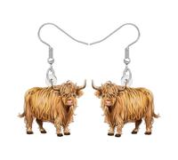 BONSNY Acrilico Orecchini Mucca Highland Pendenti Regali, Carino Animale Cartoon Design, Animali Fattoria Gioielli per Donne Ragazze Novità Divertente Charms Ipoallergenico (Caffè)