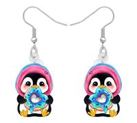 BONSNY Acrilico San Valentino Pendenti Novità Carino Pinguino Rosa Orecchini Animali Antartici Gioielli Regali per le Donne Signore Party Decorazione (Rose)