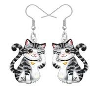BONSNY Adorabile Carino Fortunato Orecchini Pendenti Gatto Soriano, Cartoon Design, Gioielli in Acrilico per Donne Ragazze Gattini Amanti Regali Novità Divertente Charms Ipoallergenico (Grigio)