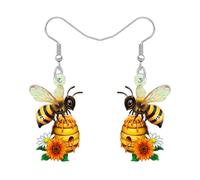 BONSNY Carino Arancione Ape Miele Fiore Orecchini Pendenti, Colorato Design Floreale con Vaso di Miele, Divertente Novità Gioielli Regali Per Donne Ragazze Primavera Estate Accessori (Arancione)