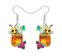 BONSNY Carino Arancione Ape Miele Fiore Orecchini Pendenti, Colorato Design Floreale con Vaso di Miele, Divertente Novità Gioielli Regali Per Donne Ragazze Primavera Estate Accessori (Multicolore)
