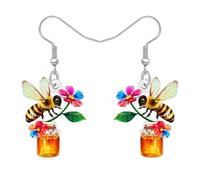 BONSNY Carino Arancione Ape Miele Fiore Orecchini Pendenti, Colorato Design Floreale con Vaso di Miele, Divertente Novità Gioielli Regali Per Donne Ragazze Primavera Estate Accessori (Multi)