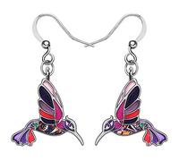 BONSNY Carino Floreale Smalto Lega Pendenti Orecchini Colibrì Gioielli Per Le Donne Signore Uccelli Amanti Regali Charms (Viola)