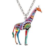 BONSNY Collana con ciondolo a forma di giraffa a forma di cuore smaltato, per donna, con ciondolo floreale, 4 cm di altezza e 5,5 cm di larghezza, marrone, smalto