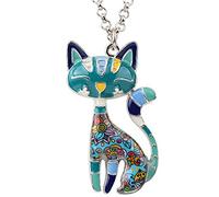 Bonsny, Collana con ciondolo smaltato a forma di gatto, per donne e ragazze