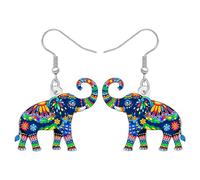 BONSNY Colorato Acrilico Elefante Orecchini Pendenti Boemia Tribale Design Floreale Gioielli Boho Regali per Donne Ragazze Divertente Novità Ipoallergenici Regali Primavera Estate Accessori (Blu)