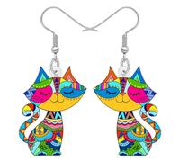 BONSNY Colorato Gatto Orecchini Pendenti Geometrico Motivo Tribale Gioielli per Donne Ragazze Amanti Gatti Regali Novità Divertente Ipoallergenici Charms (Multicolore)