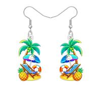 BONSNY Hawaiano Tropicale Spiaggia Orecchini Pendenti Estate Luau Party con Granchio, Tavola da Surf, Palma, Cocco Bere, Conchiglia Anello di Nuoto Design, Sabbia Castello Bucket Regali (Colorato)
