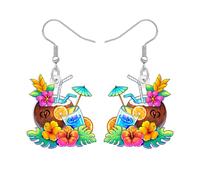 BONSNY Hawaiano Tropicale Spiaggia Orecchini Pendenti Estate Luau Party con Granchio, Tavola da Surf, Palma, Cocco Bere, Conchiglia Anello di Nuoto Design, Sabbia Castello Bucket Regali (Floreale)