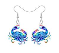 BONSNY Hawaii Spiaggia Rosso Granchio Orecchini Pendenti Tema Oceano Moda Gioielli per Donne Ragazze Divertente Novità Anallergico Primavera Estate Regali Accessori (Blu)