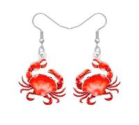 BONSNY Hawaii Spiaggia Rosso Granchio Orecchini Pendenti Tema Oceano Moda Gioielli per Donne Ragazze Divertente Novità Anallergico Primavera Estate Regali Accessori (Rosso)