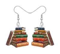BONSNY Libri Impilati Orecchini Pendenti, Ritorno a Scuola Insegnante Regalo Gioielli per Donne Ragazze Stile Antico Letterario Amante Libro Accessori Divertente Novità Charms (Multicolore)