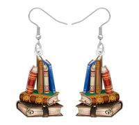 BONSNY Libri Impilati Orecchini Pendenti, Ritorno a Scuola Insegnante Regalo Gioielli per Donne Ragazze Stile Antico Letterario Amante Libro Accessori Divertente Novità Charms (Colorato)