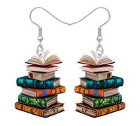 BONSNY Libri Impilati Orecchini Pendenti, Ritorno a Scuola Insegnante Regalo Gioielli per Donne Ragazze Stile Antico Letterario Amante Libro Accessori Divertente Novità Charms (Floreale)