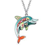 BONSNY Ocean Collection - Collana con ciondolo a forma di delfino, in lega smaltata, 45,7 cm, colore: Blu, 43mm x 50mm, Smalto, Non pietra preziosa