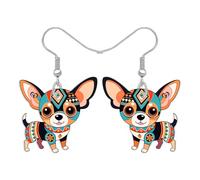 BONSNY Orecchini pendenti colorati a forma di chihuahua, stile messicano, stile folk artistico, regalo per gli amanti dei chihuahua, accessori ipoallergenici, Medio, Acrilico Acciaio inossidabile