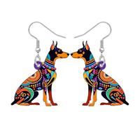 BONSNY Orecchini pendenti colorati a forma di doberman, stile arte popolare, design geometrico, gioielli per cuccioli di cane, regalo per donne, accessori divertenti e ipoallergenici leggeri, Medio