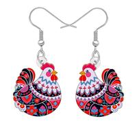 BONSNY Orecchini pendenti colorati a forma di gallina, con motivo floreale, ideali come regalo per gli amanti dei polli, stile tradizionale con animali della fattoria, accessori da donna