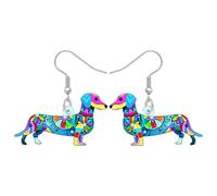 BONSNY Orecchini pendenti colorati con motivo floreale a bassotto per donne, cani, amanti dei cuccioli, gioielli divertenti novità ipoallergenici regali accessori, Medio, Acrilico Acciaio inossidabile