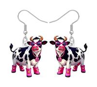 BONSNY Orecchini Pendenti con Mucca da Latte Funky Cartoon, Stivali Rosa e Occhiali da Sole a Cuore, Gioielli di Moda con Animali della Fattoria per Donne Ragazze Novità Charms Ipoallergenici (Rosa)
