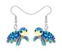 BONSNY Orecchini Pendenti di Tartaruga Mare Blu, Pittura Artistica Acrilica Design, Gioielli di Animali Oceano per Festa di Spiaggia Estiva, Regali per Donne Ragazze Novità Economici Accessori (Blu)