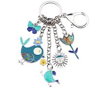 BONSNY Smalto In Lega Di Zinco Carino Uccelli Fiore Farfalla Portachiavi Gioielli Per Le Donne Borsa Auto Chiavi Borsa Accessori (Blu)