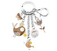 BONSNY Smalto In Lega Di Zinco Carino Uccelli Fiore Farfalla Portachiavi Gioielli Per Le Donne Borsa Auto Chiavi Borsa Accessori (Marrone)