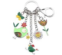 BONSNY Smalto In Lega Di Zinco Carino Uccelli Fiore Farfalla Portachiavi Gioielli Per Le Donne Borsa Auto Chiavi Borsa Accessori (Verde)