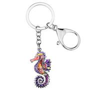 BONSNY Smalto Lega Carino Animali Marini Ippocampo Portachiavi Per Le Donne Cavalluccio Marino Gioielli Per Chiavi Auto Borse Borse Accessori (Viola)