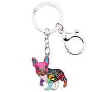 BONSNY Smalto Lega Carino Cane Bulldog Francese Portachiavi Regali Per Le Donne Auto Borsa Chiave Cucciolo Animali Amanti Gioielli Accessori (Multicolore)