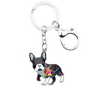 BONSNY Smalto Lega Carino Cane Bulldog Francese Portachiavi Regali Per Le Donne Auto Borsa Chiave Cucciolo Animali Amanti Gioielli Accessori (Grigio)