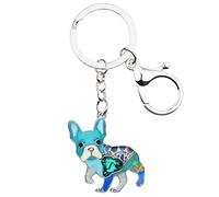 BONSNY Smalto Lega Carino Cane Bulldog Francese Portachiavi Regali Per Le Donne Auto Borsa Chiave Cucciolo Animali Amanti Gioielli Accessori (Blu)
