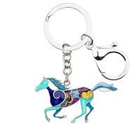 BONSNY Smalto Lega Carino Divertente Cavallo In Esecuzione Portachiavi Gioielli Regali Per Le Donne Auto Borse Chiavi Cavallo Amanti Accessori (Blu)