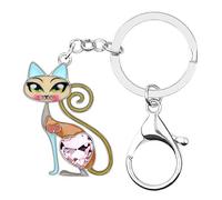 BONSNY Smalto Lega Carino Gatto Gattino Portachiavi Animali Domestici Gioielli Per Le Donne Auto Chiavi Borsa Regali Accessori (Crema)