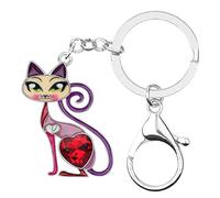 BONSNY Smalto Lega Carino Gatto Gattino Portachiavi Animali Domestici Gioielli Per Le Donne Auto Chiavi Borsa Regali Accessori (Malva)