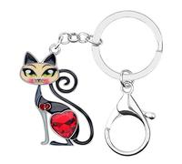 BONSNY Smalto Lega Carino Gatto Gattino Portachiavi Animali Domestici Gioielli Per Le Donne Auto Chiavi Borsa Regali Accessori (Nero)