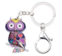 BONSNY Smalto Lega Carino Gufo Portachiavi Gioielli Regali Per Le Donne Signore Auto Borsa Chiavi Borsa Uccelli Amante Accessori (Malva)