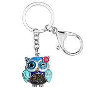 BONSNY Smalto Lega Carino Gufo Portachiavi Gioielli Regali Per Le Donne Signore Auto Borsa Chiavi Borsa Uccelli Amante Accessori (Macchia blu)