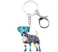 BONSNY Smalto Lega Carino Jack Russell Cane Cucciolo Portachiavi Per Le Donne Regali Auto Borsa Cane Amante Gioielli Accessori (Blu)
