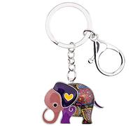 BONSNY Smalto Lega Catena Carino Elefante Giungla Gioielli Portachiavi per le Donne Auto Borsa Borsetta Chiave Charms Accessori (Viola)