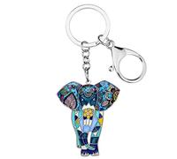 BONSNY Smalto Lega Catena Carino Elefante Giungla Gioielli Portachiavi per le Donne Auto Borsa Borsetta Chiave Charms Accessori (Blu)