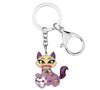 BONSNY Smalto Lega Cuore Strass Gatto Gattino Portachiavi per le Donne Signore Auto Chiavi Borse Animali Amanti Regali Accessori Charms (Viola)