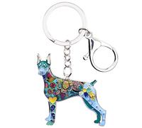 BONSNY Smalto lega Doberman cane animali domestici portachiavi gioielli per le donne regali auto chiavi borsa cane amanti accessori (Blu)