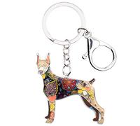 BONSNY Smalto lega Doberman cane animali domestici portachiavi gioielli per le donne regali auto chiavi borsa cane amanti accessori (Marrone)